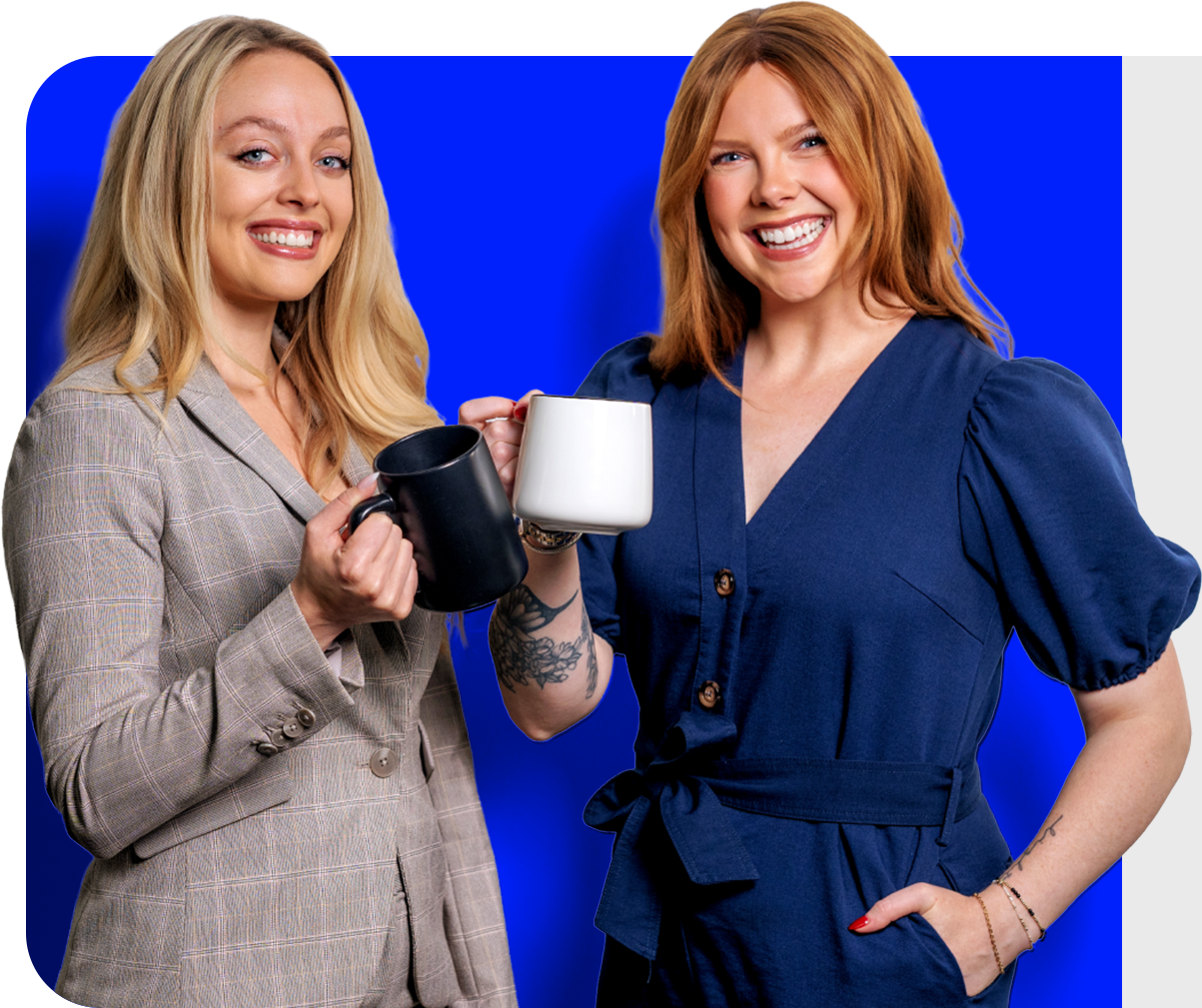 Julia and Riley holding coffee